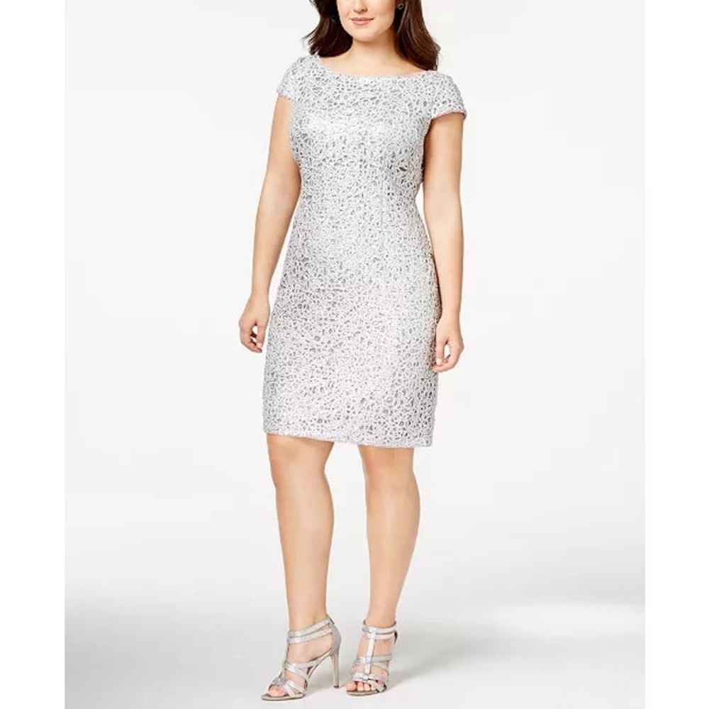 Adrianna Papell Plus Size Sequined Lace Shift Dress Size 16